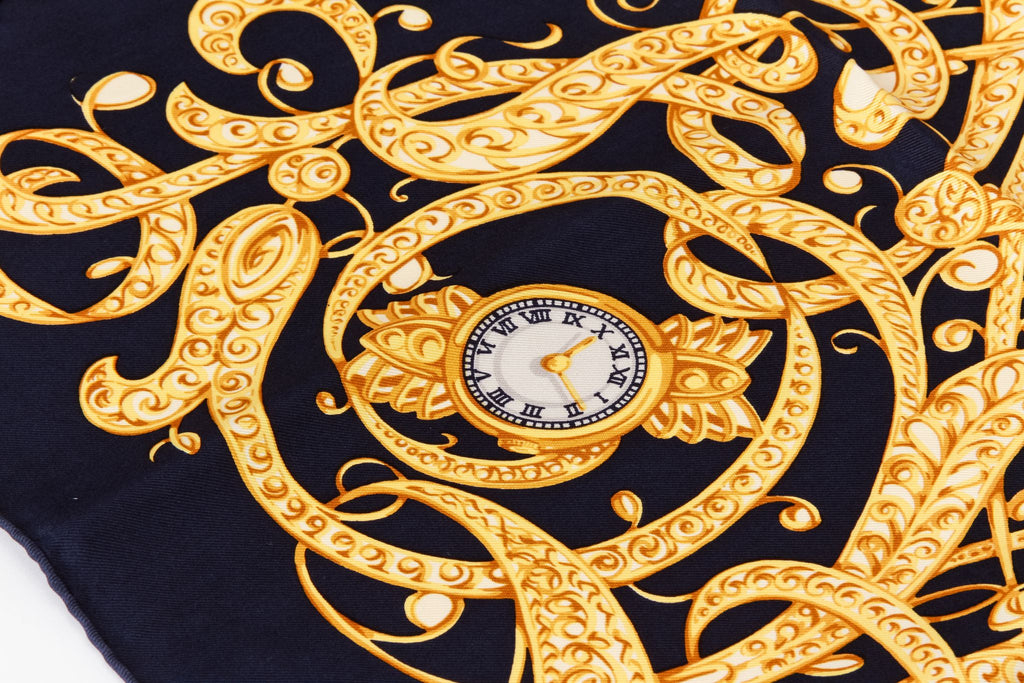 Dior Blue Yellow Clocks Silk Scarf