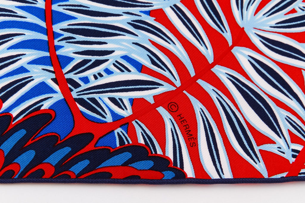 Hermès New Blue Red Giraffes Silk Scarf