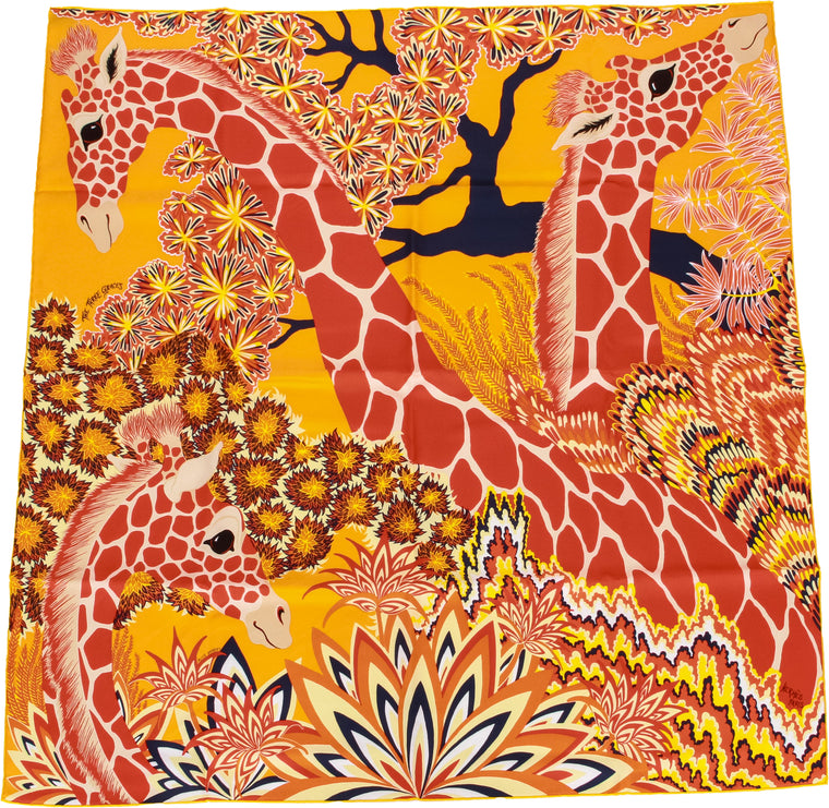Hermès BNIB "Giraffes" Orange Silk Scarf