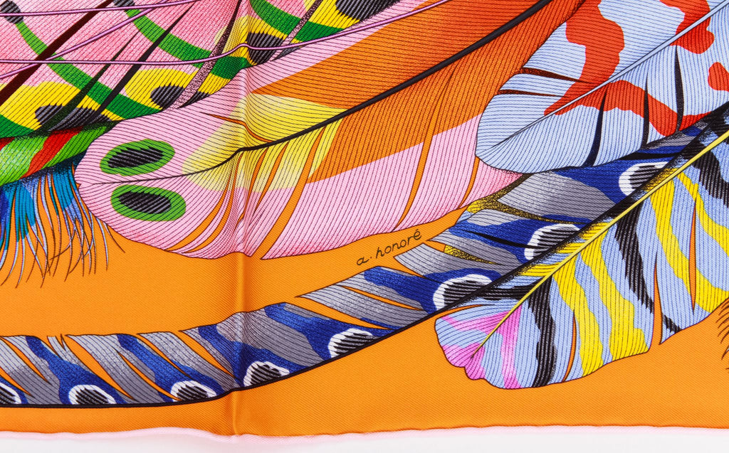 Hermes BNIB Orange Feathers Silk Scarf