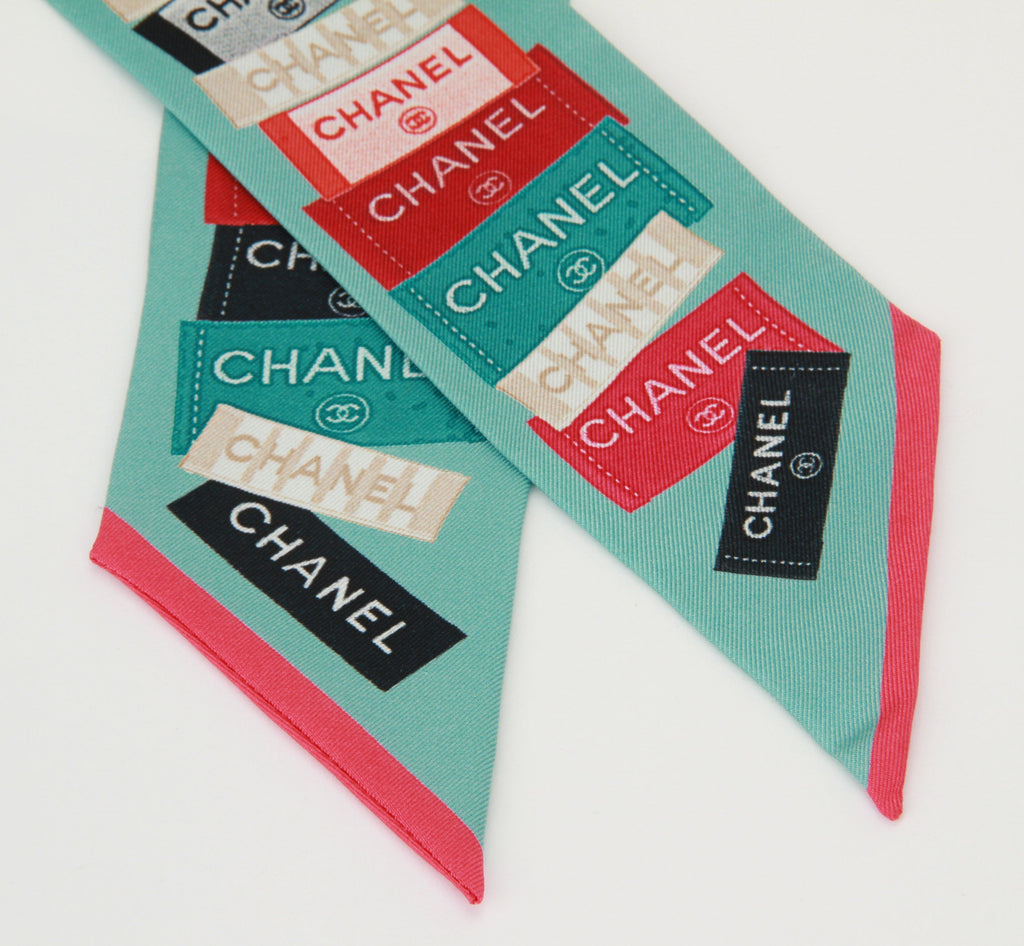 Chanel New Aqua Silk Labels Twilly