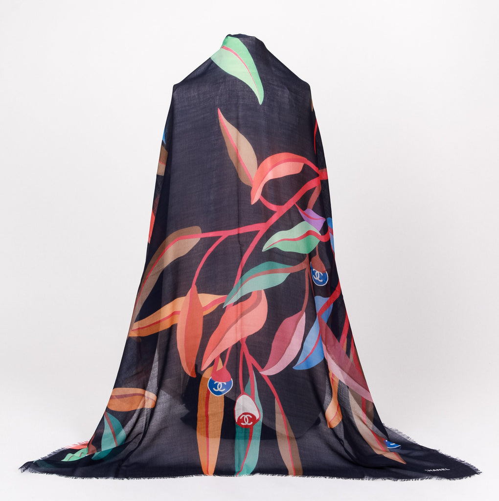 Chanel navy and Multicolor Leaves shawl