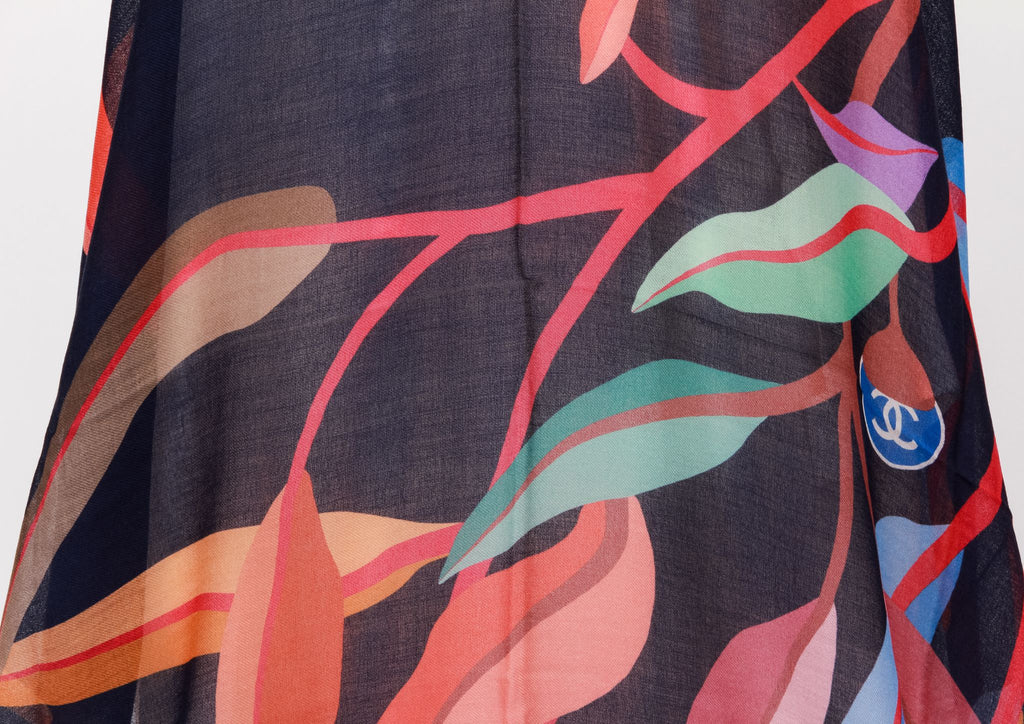 Chanel navy and Multicolor Leaves shawl