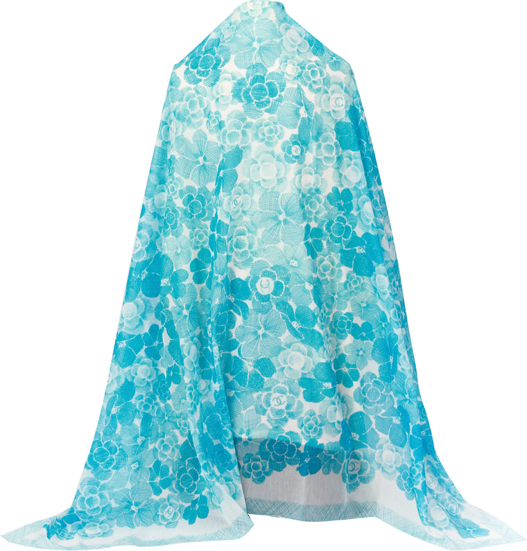 Chanel new turquoise cotton silk shawl