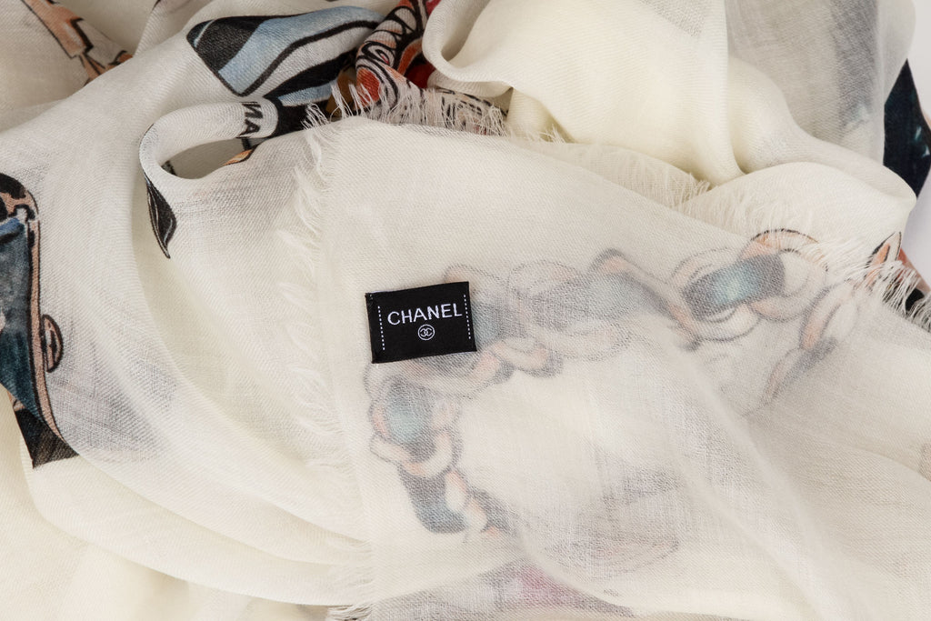 Chanel White Cashmere Gripoix XL Shawl
