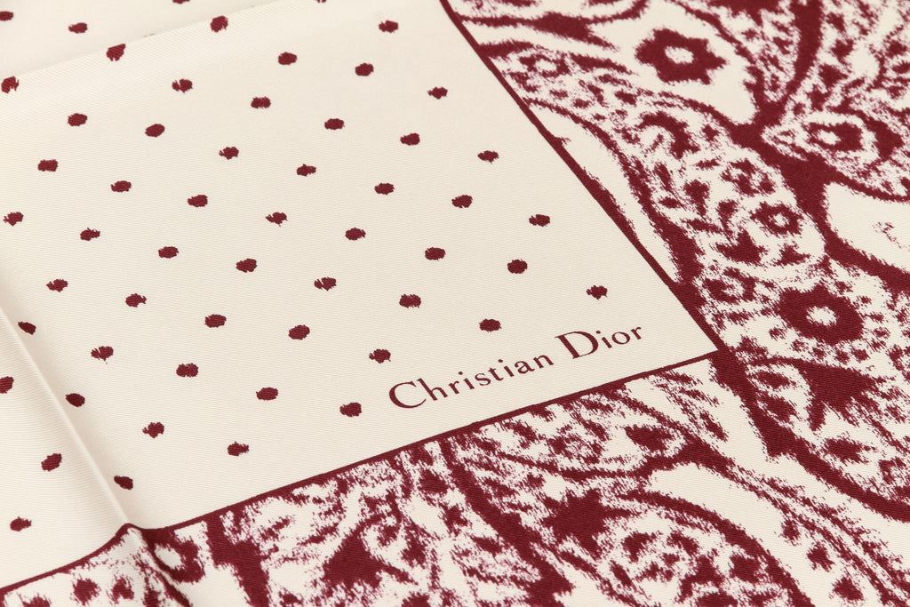 Dior new tribe burgundy/cream silk scarf