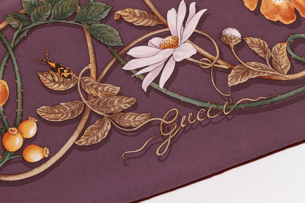 Gucci brand new silk scarf purple flower