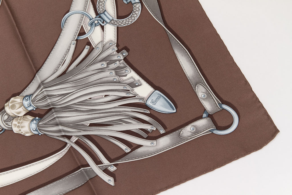 Gucci brand new taupe silk scarf