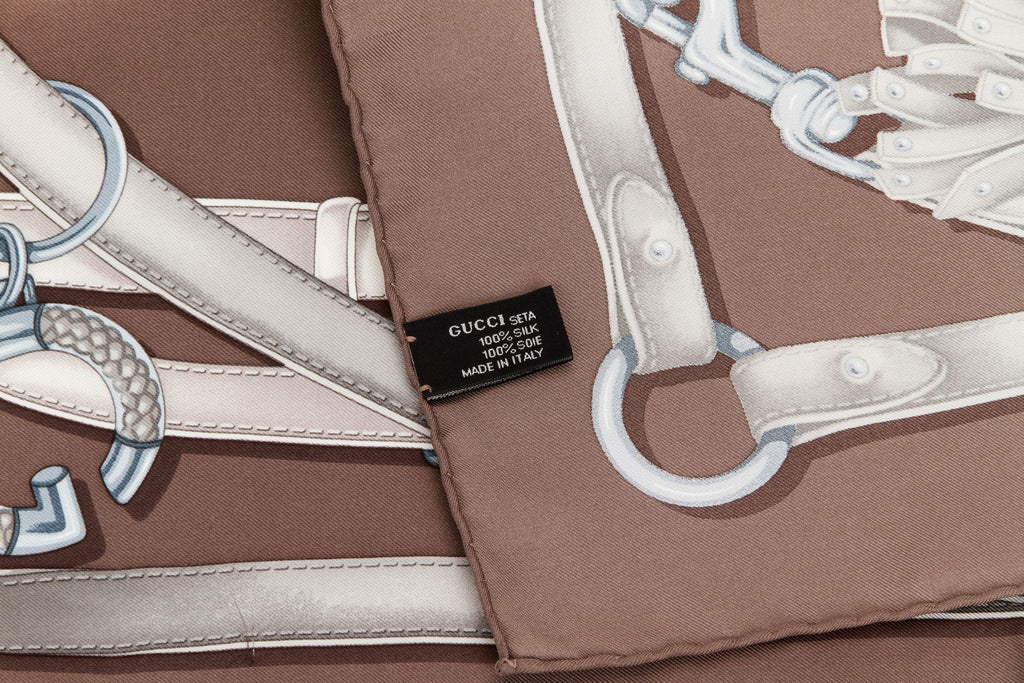 Gucci brand new taupe silk scarf