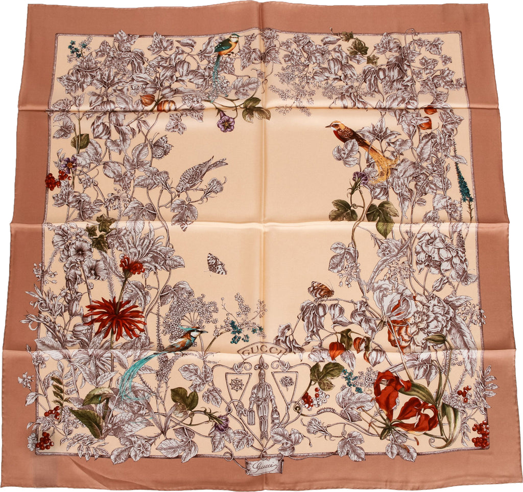 Gucci brand new silk scarf flowers birds