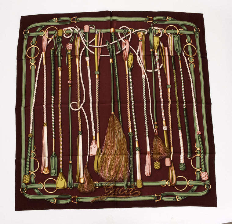 Gucci new brown equestrian silk scarf