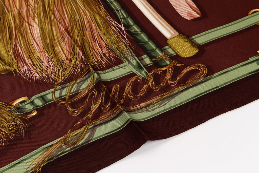 Gucci new brown equestrian silk scarf
