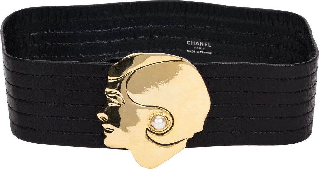 Chanel leather belt gold Coco profile 70