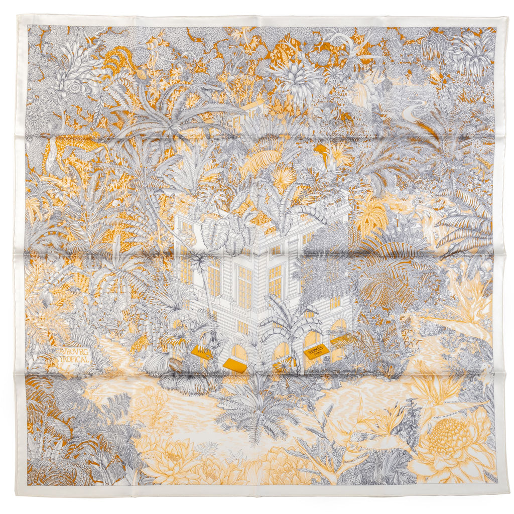 Hermès Grey Tropical Garden Silk Scarf