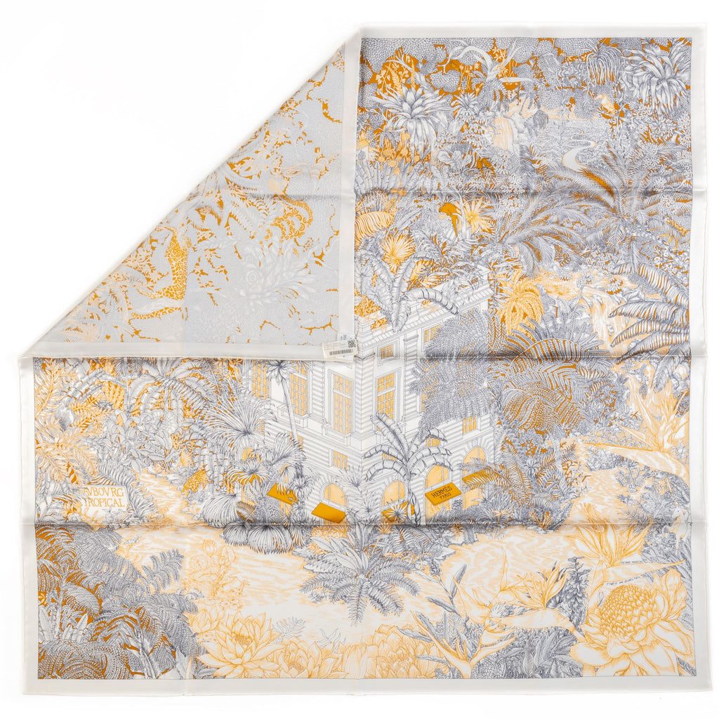 Hermès Grey Tropical Garden Silk Scarf