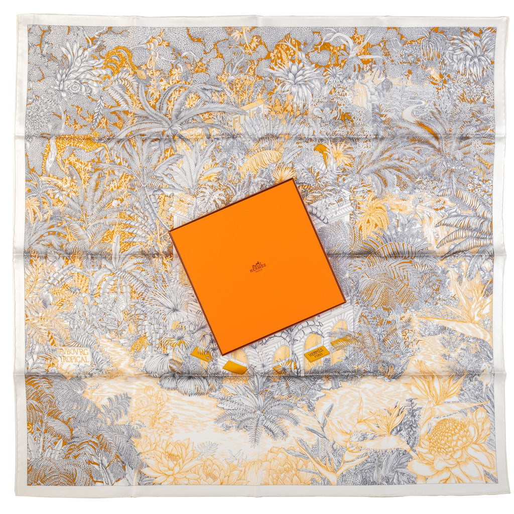 Hermès Grey Tropical Garden Silk Scarf