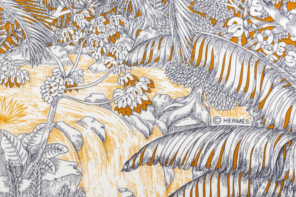Hermès Grey Tropical Garden Silk Scarf