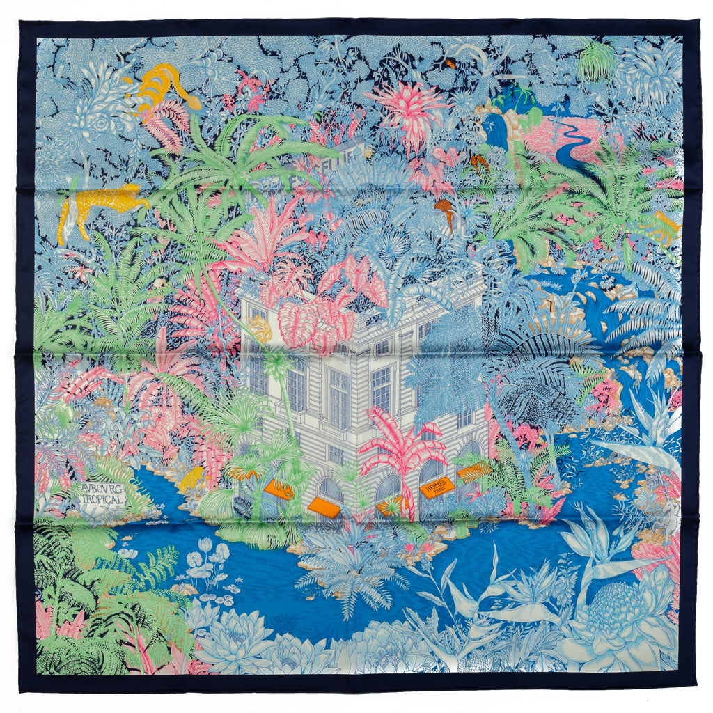 Hermès Blue Tropical Garden Silk Scarf