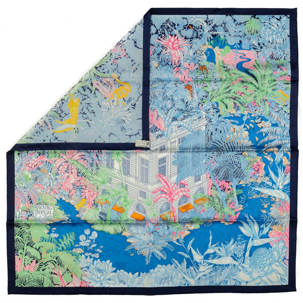 Hermès Blue Tropical Garden Silk Scarf