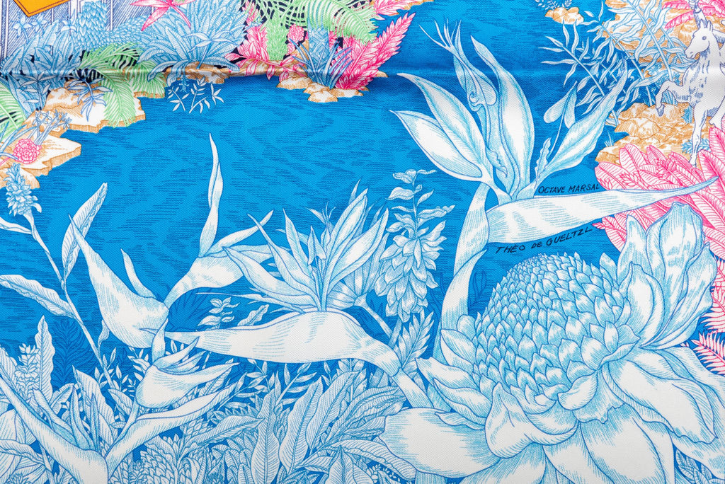 Hermès Blue Tropical Garden Silk Scarf