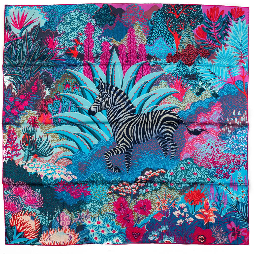 Hermès Mountain Zebra Pink Blue Scarf