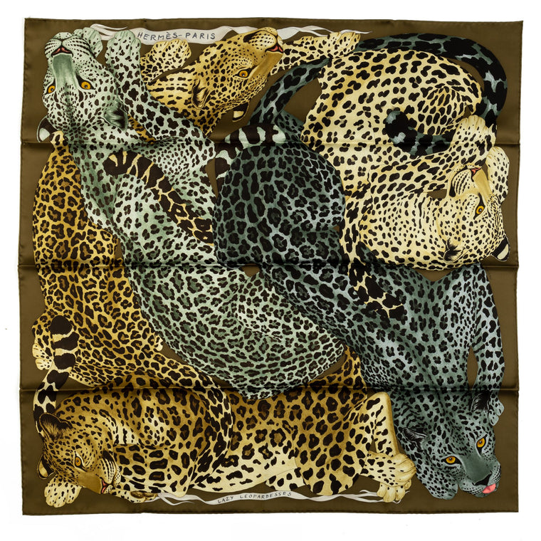 Hermès Lazy Leopardess Silk Scarf Bronze