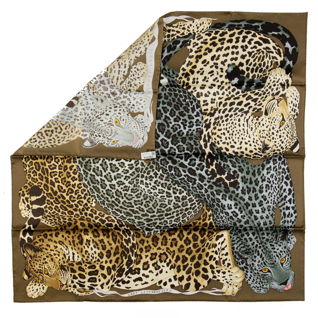 Hermès Lazy Leopardess Silk Scarf Bronze