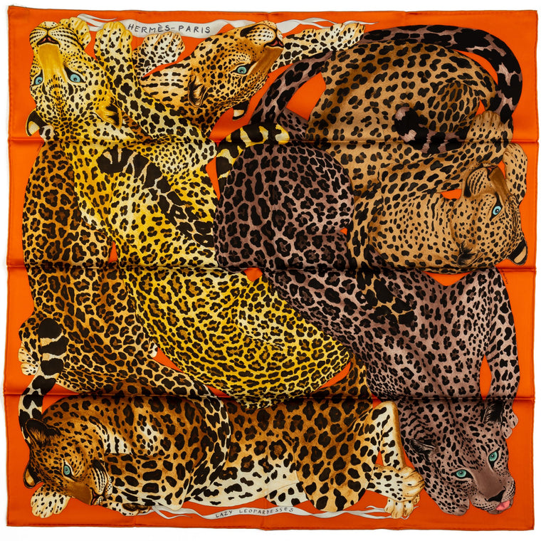 Hermès New Lazy Leopardess Orange Scarf