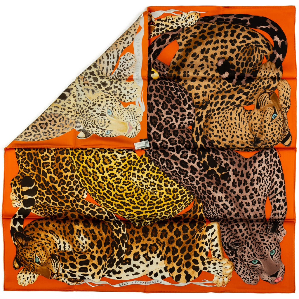 Hermès New Lazy Leopardess Orange Scarf