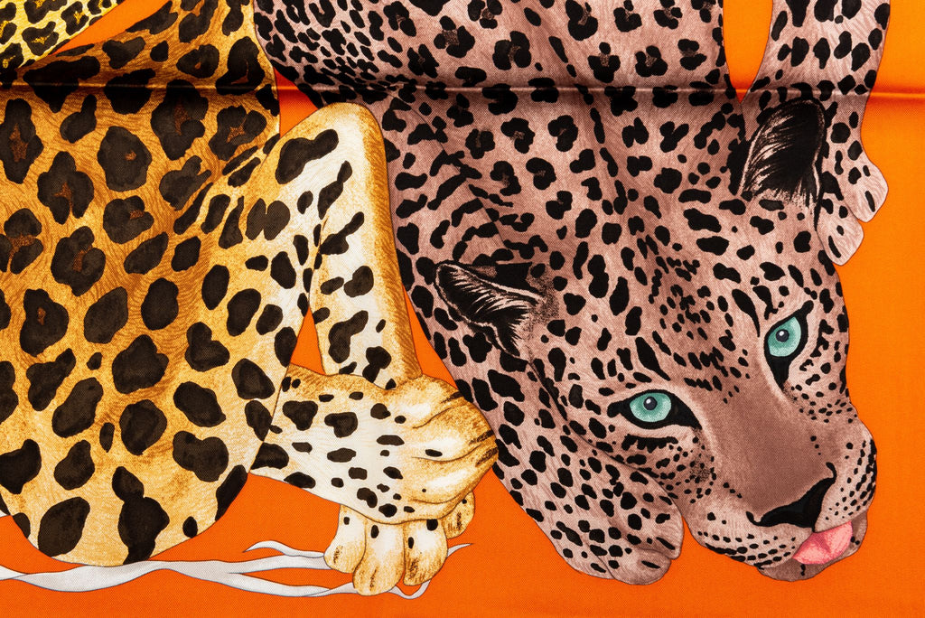 Hermès New Lazy Leopardess Orange Scarf