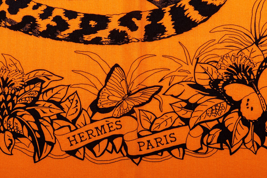 Hermès Orange Jungle Love Cashmere Shawl