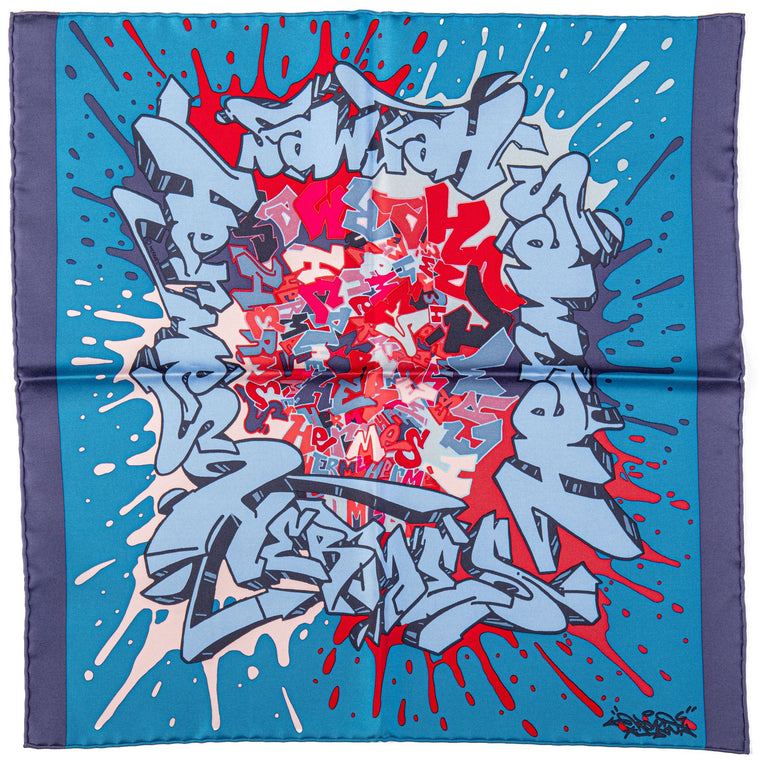Hermes NIB Blue Graffiti Silk Gavroche
