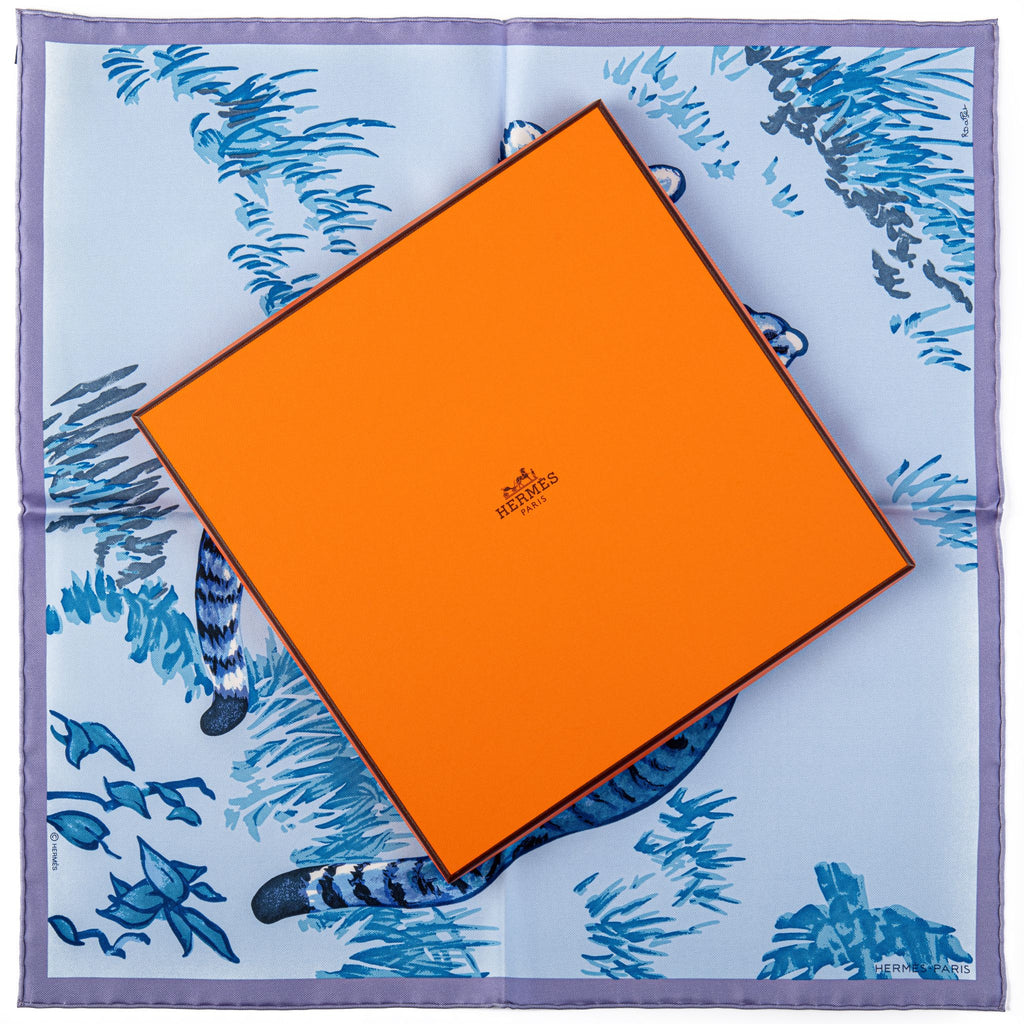 Hermes Blue Tiger Cubs Silk Gavroche