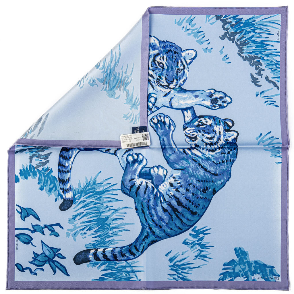 Hermes Blue Tiger Cubs Silk Gavroche