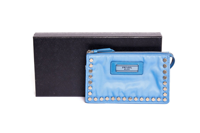 Prada Blue Fabric Metal Studded Pouch