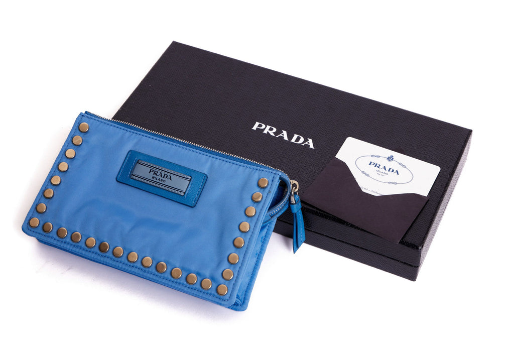 Prada Blue Fabric Metal Studded Pouch