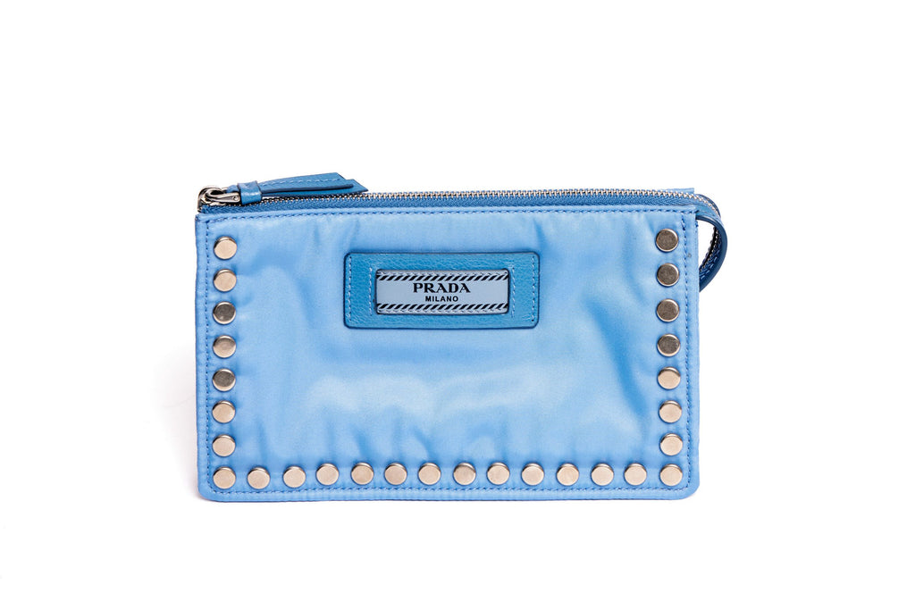 Prada Blue Fabric Metal Studded Pouch