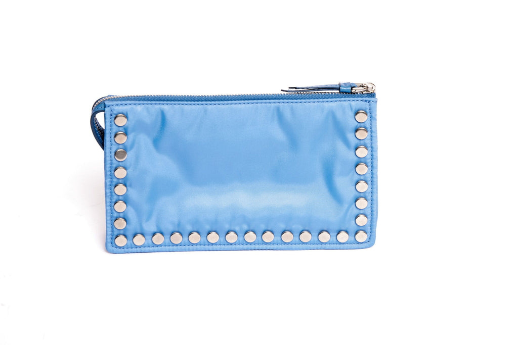 Prada Blue Fabric Metal Studded Pouch