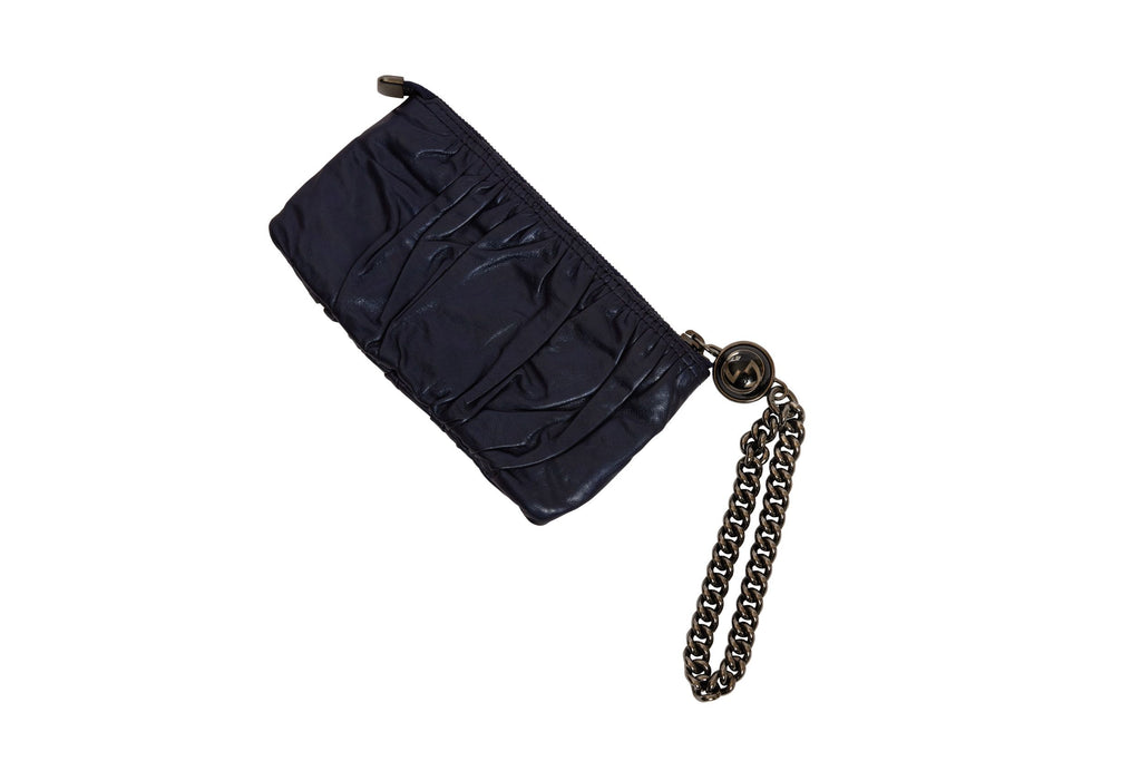 Gucci Preloved Blue Leather Wristlet