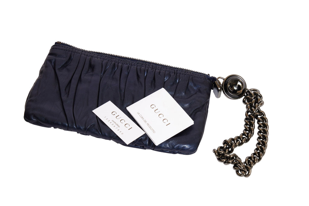 Gucci Preloved Blue Leather Wristlet