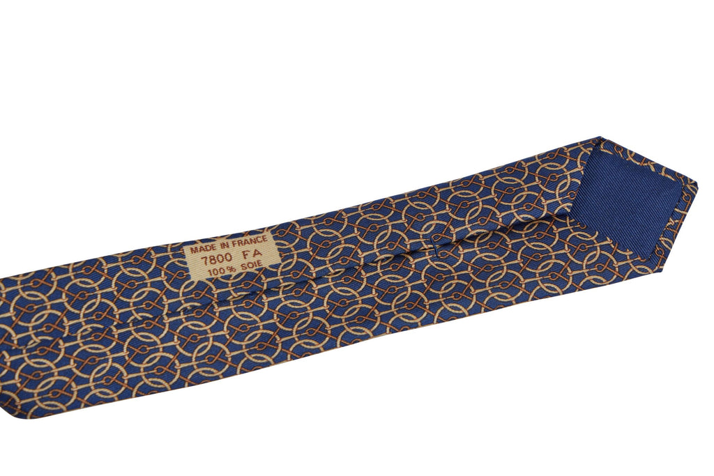 Hermes Blue Silk Tie Horse Pattern