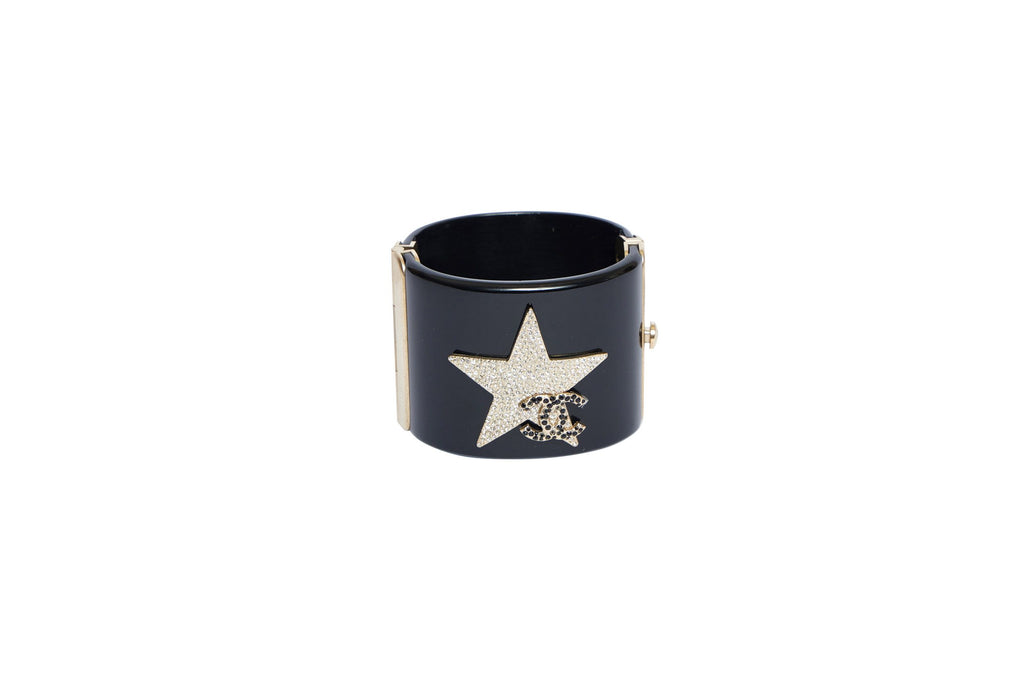 Chanel Black Lucite Cuff Bracelet Star