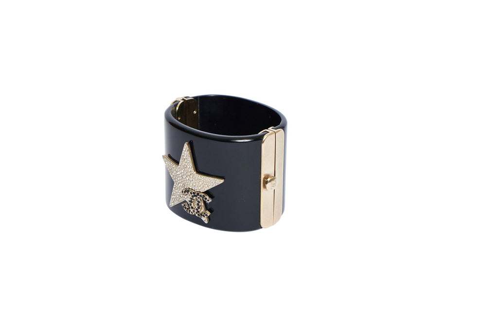 Chanel Black Lucite Cuff Bracelet Star