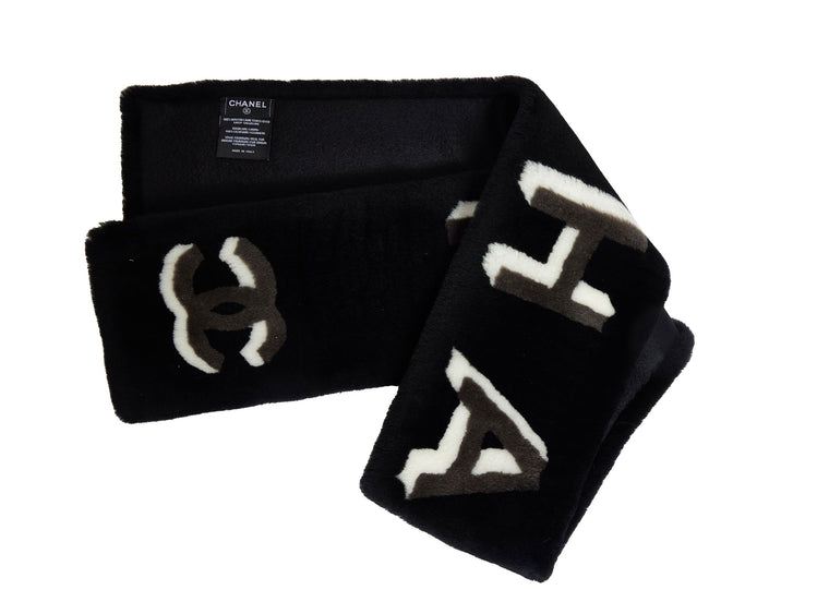 Chanel Black Sheepskin 3D Logo Scarf
