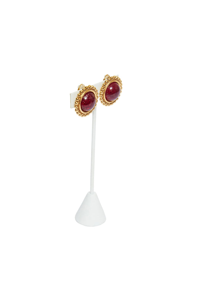 Chanel Gold Plated/Red Gripoix Earrings