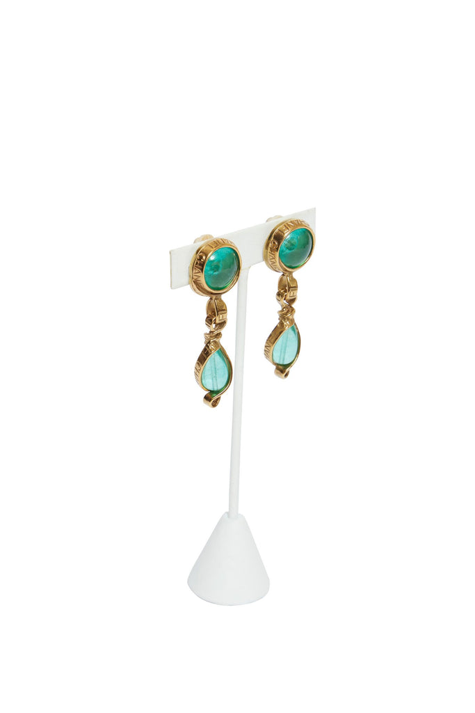 Chanel Gold Metal/Green Gripoix Earrings