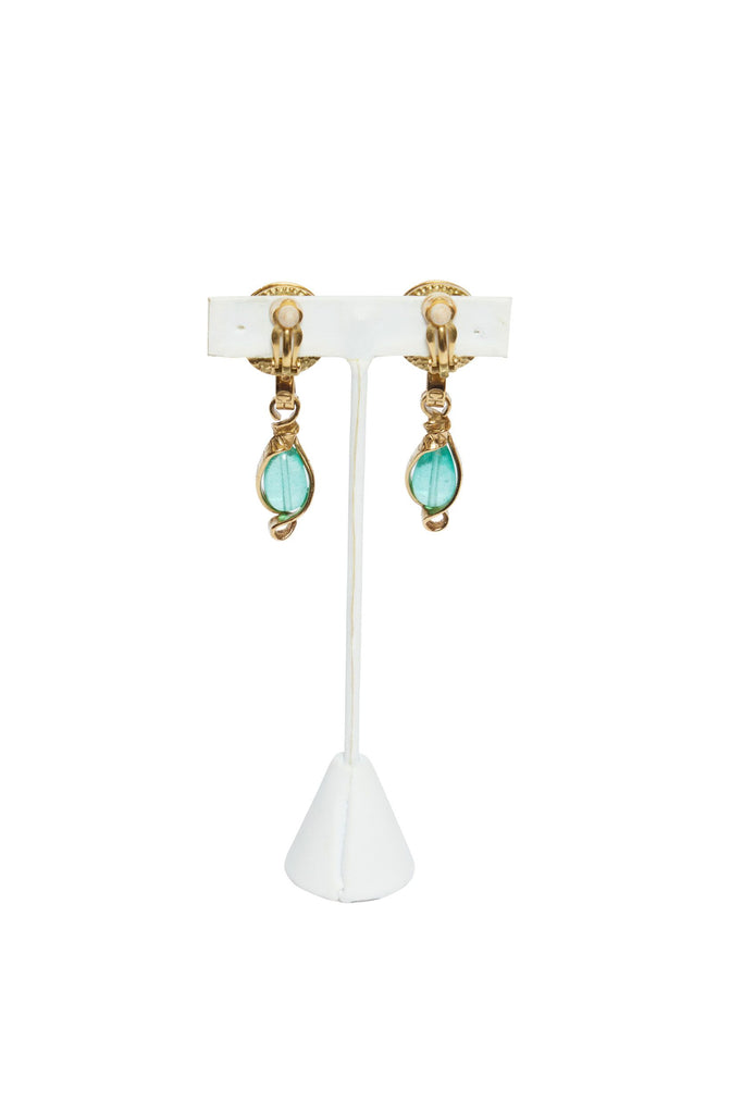 Chanel Gold Metal/Green Gripoix Earrings