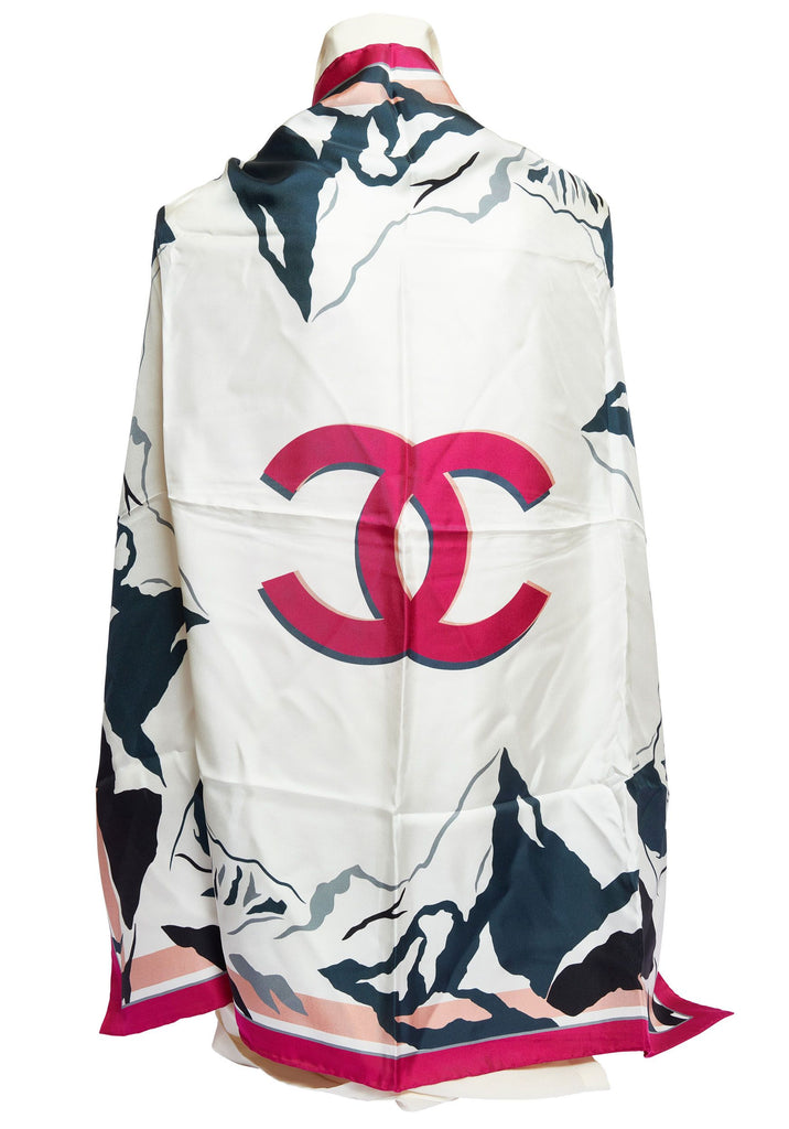 Chanel New White Silk CC Fuchsia Scarf
