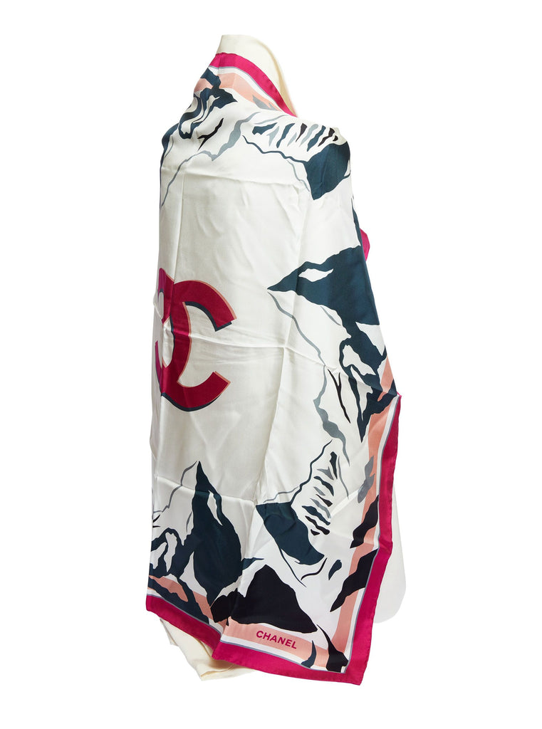 Chanel New White Silk CC Fuchsia Scarf