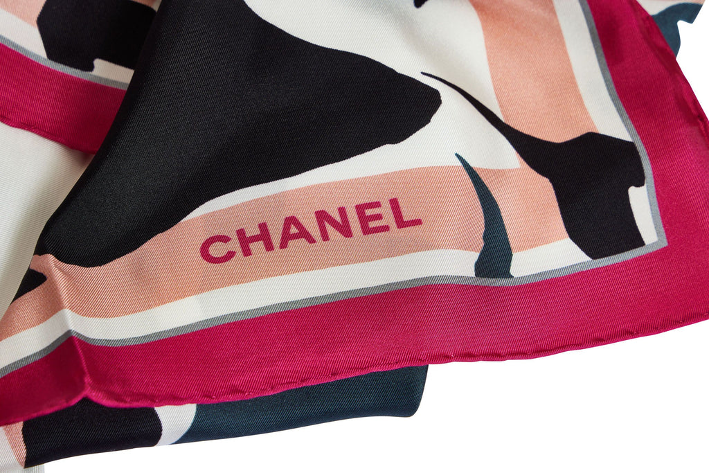 Chanel New White Silk CC Fuchsia Scarf